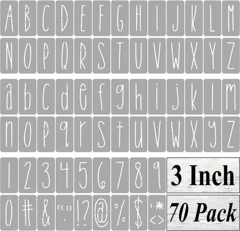 3 Inch Alphabet Letter Stencils for Painting - 70 Pack Letter and Number Stencil Templates with Signs for Painting on Wood, Reusable Skinny Letter...
