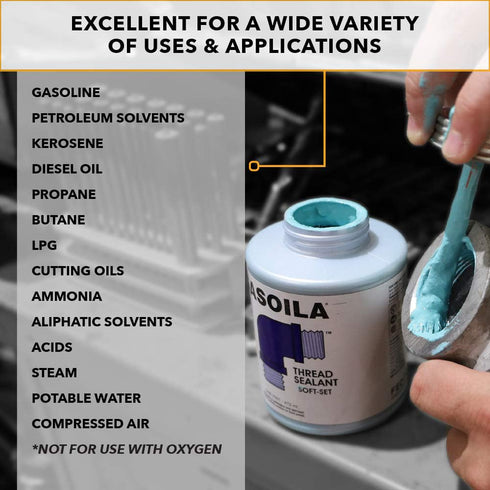 Gasoila Soft-Set Pipe Thread Sealant – Non-Hardening Paste for Metal & Plastic, 1/4 Pint with Brush Cap – Reliable Leak Prevention, Drip-Resistant...
