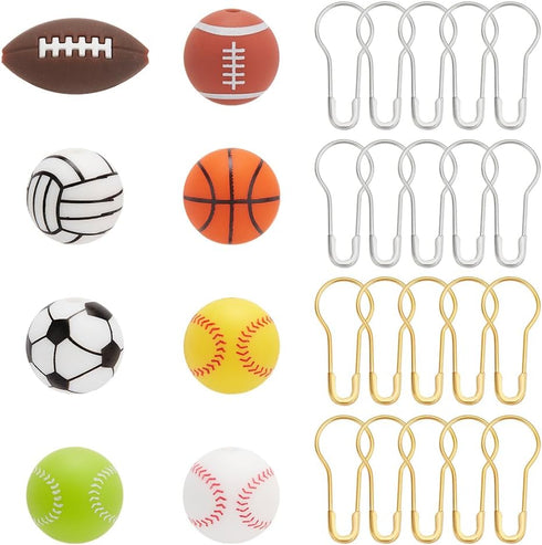 NBEADS 8 Pcs 8 Styles Knitting Needle Stoppers, 20 Pcs Iron Kilt Pin Stitch Markers Sports Ball Needle Point Protectors with a Storage Box Knittin...