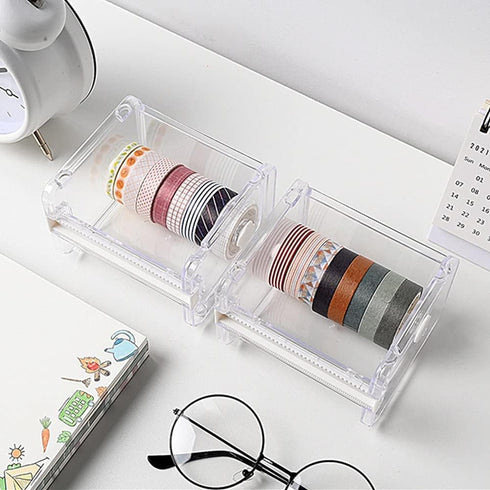 2 Pack Washi Tape Dispenser Cutter Transparent Acrylic Visible Roll Tape Holder Storage Desktop Office Tape Dispensers...
