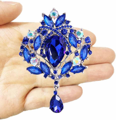4pcs Big Blue Crystal Silver Plated Brooch for Wedding Bouquet...