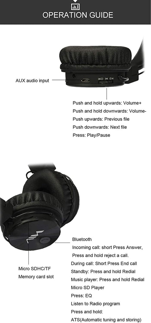 NIA Wireless Over Ear Headphones, Multifunctional Foldable Colorful Stereo Bass Bluetooth Headsets with 3.5mm Jack/Microphone/MP3 Player/FM Radio ...