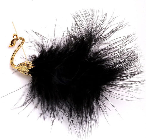 Vintage Feather Swan Brooch Pin for Women Girls Fashion Shell Pearls Black Animal Bird Brooches Lapel Pins Cute Dress Accessories Birthday Hallowe...