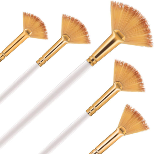 Giantree 5 Pcs Fan Paint Brushes Sets, Oil Acrylic Paint Brushes Wood Handle Nylon Hair Watercolor Fan Brush for Painting Brush for Acrylic Painti...