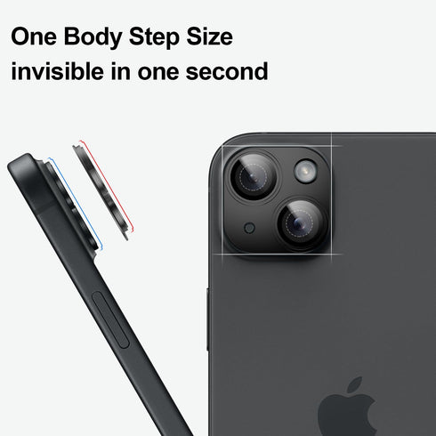 for iPhone 15 / iPhone 15 Plus Camera Lens Protector, Step Tempered Glass Camera Screen Cover Film Matte Alloy Metal Original invisible, Black, 2 ...