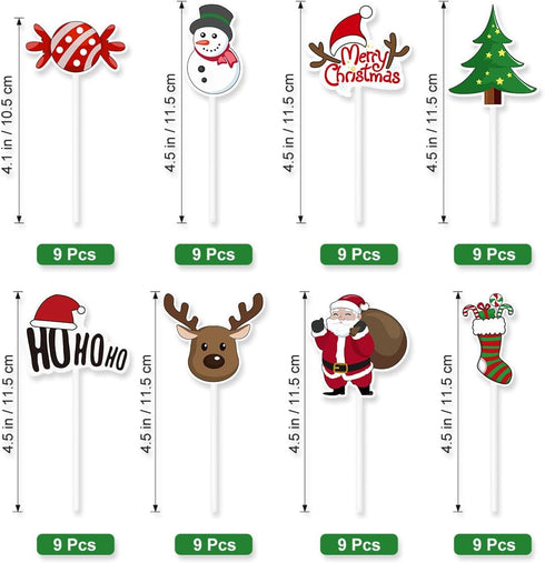 Amosfun 72PCS Christmas Cupcake Toppers,11x5cm Cake Decoration Santa Claus Tree Snowman Sock Candy Theme Party Cake Toppers Picks Christmas Decora...