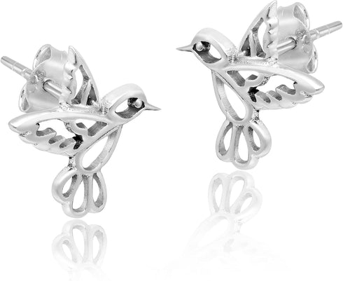 AeraVida Adorable Little Hummingbird in Flight .925 Sterling Silver Earrings | Nature-Inspired Sterling Silver Earrings for Women | Bird-Themed Je...