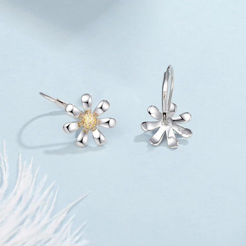 Daisy Earrings 925 Sterling Silver Leverback Drop Dangle Earrings for Women 18K White Gold Plated CZ Trendy Daisy Flower Earrings Jewelry for Sens...
