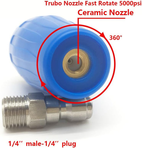 Turbo Nozzle Pressure Washer Accessories 360° Rotating Spray, 5000 Psi, 6.1 GPM, 1/4 Inch Quick Connect Washer Attachment For Cleaning Brick, Conc...