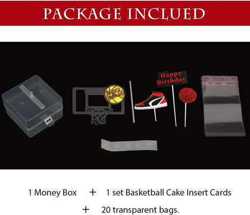 Cake Money Box with Basketball Scene Theme Cake Toppers Set for Birthday Party Decoration...