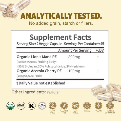 Herbal Treasure Lions Mane Supplement Capsules, Made with Organic Lions Mane Powder for Mental Clarity and Focus Supplements, 800mg Lions Mane Pow...