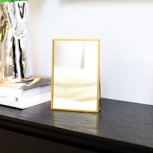 LONGSHENG - SINCE 2001 - Gold Vanity Makeup Mirror Table Desk Countertop Mirror Bathroom Shaving Make Up Mirror Home Decor-Rectangle...