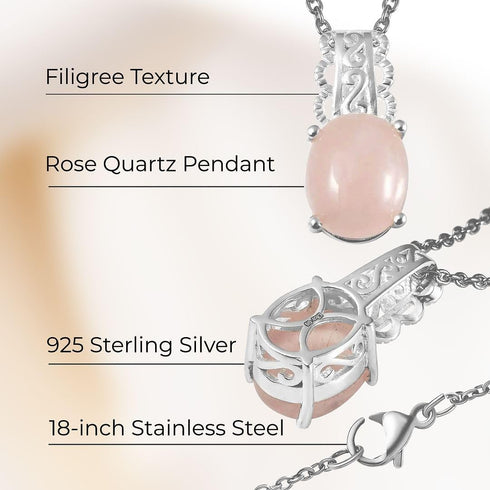 SHOP LC DELIVERING JOY Rose Quartz Pendant Necklace for Women 925 Sterling Silver Pink Jewelry 18" Birthday Gifts for Women...