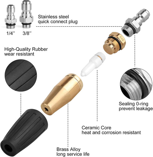 Pressure Washer Tips Turbo Nozzle, 4000PSI Max.5000PSI 360° Rotating Spray Pressure Washer Turbo Tips with 1/4” 3/8” Quick Connect for Garden Car ...