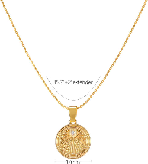 Gold Necklace for Women 14k Gold Plated Simple Gold Necklace Dainty Gold Chain Choker Tiny Cubic Zirconia Disc Coin Heart Pendant Necklaces for Wo...