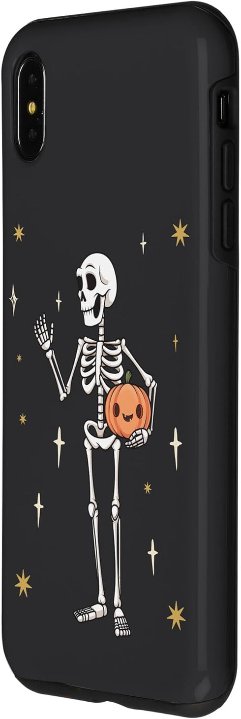 iPhone XS Max Funny Halloween Skeleton Holding Jack-O-Lantern Pumpkin Case...