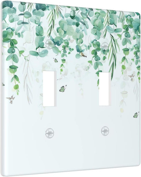 Green Eucalyptus Leaves Light Switch Cover Double Toggle 2 Gang Wall Plates Decorative Electrical Outlet Faceplate for Bathroom Kitchen Bedroom Li...