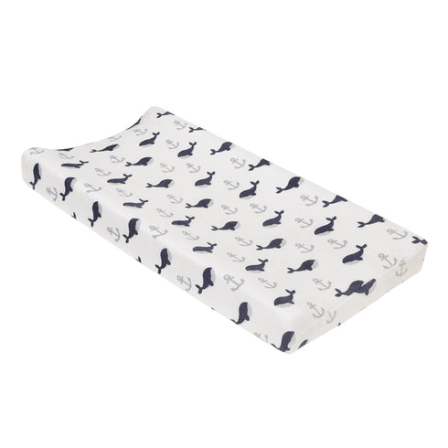 NoJo Nantucket Adventure Super Soft White and Blue Whale and Anchor Changing Pad Cover...