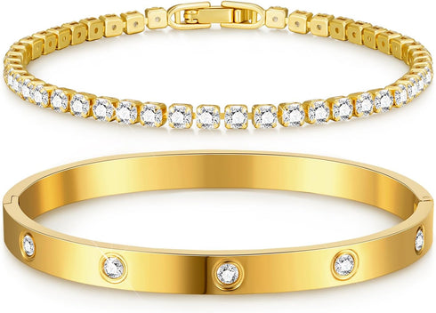 doubgood Gold Bracelets for Women Gold Bangles for Women Tennis Bracelets Bangle Bracelets Gold Bracelet Stack 14K Gold Plated Jewelry Mother's Da...