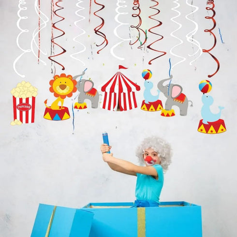 30Ct Carnival Hanging Swirl Decorations, Circus Animals Party Supplies, Circo Birthday Favors for Kids, Baby Shower Ceiling Streamers, 1st, First ...