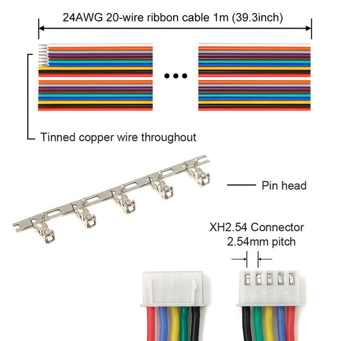 XH 2.54mm Connectors Pin Header and Ribbon Cables Wires Kit Compatible with JST-XH Connector 2/3/4/5/6/7/8 Female Pin Housing...