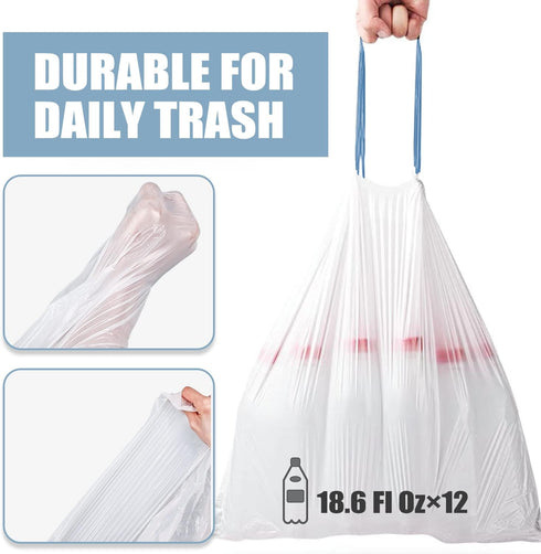 Small Trash Bags 4 Gallon - Drawstring 4 Gallon Trash Bag, Tear-Free 4 Gal Small Garbage Bags, Separated Unscented White Small Trash Bags Bathroom...