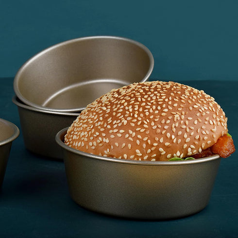 2Pcs 4 inch Round Steel Bread Cake Pan Mini Bread Hamburger Bun Molds Non-stick Cheesecake Baking Mold Cupcake Pan Round Cake Pan for Birthday Par...
