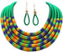 African Necklace Earrings Set Multilayer Woven Rope Choker Layered Strand Collar Statement Jewelry Accessories for Women and Girls...