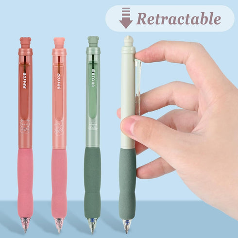 BAYTORY 8Pcs Retractable Erasable Gel Pens, 4 Blue & 4 Black Ink 0.5 mm Fine Point with Cute Eraser, Smooth Write Quick Dry School Office Note Tak...