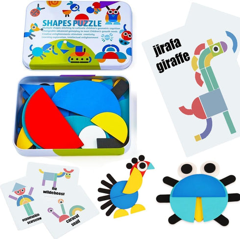 Spanish Sight Words Jigsaw Puzzle for Kids | Bilingual Learning Toy | Educational Stacking and Sorting Game Geometric Pattern Blocks Tangram Puzzl...