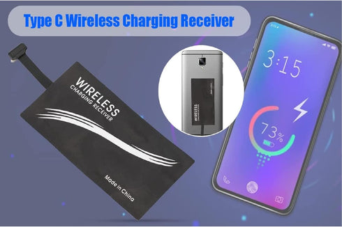 Type C Wireless Charging Receiver, 1000mA Wireless Charging Adapter Wireless Charger Receiver Chip Qi Receiver Widely Suitable for Type C Mobile P...