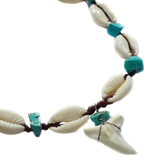 Genuine Mako Shark Tooth Anklet, Handmade Cowrie Shells Anklet for Women Surfer Jewelry EA389-AN...
