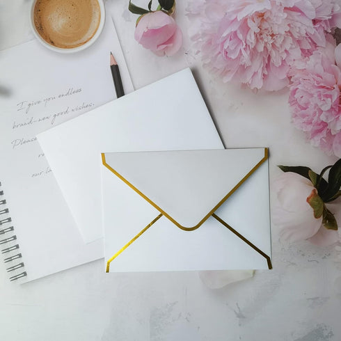 50 Pack 4x6 Envelopes with Gold Border for Invitation,A6 Luxury Envelopes for Invitation,Postcard Envelopes,Photo Envelopes,Ideal for Wedding,Grad...
