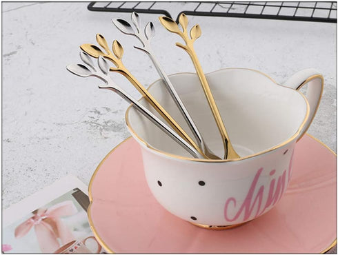 Appetizer Cake Fruit Forks Set of 8,Gold Leaf Cocktail Picks 4.7 Inches Tasting Dessert Forks Kitchen Accessory Wedding Party (8 Forks-Gold)...