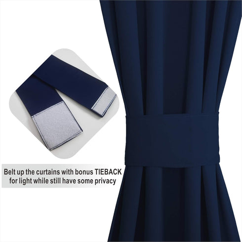Aquazolax French Door Curtains Drapes - Readymade Solid Blackout Glass Door Side Panels 54x40 Inches Privacy with Tiebacks - 1 Piece, Navy Blue...