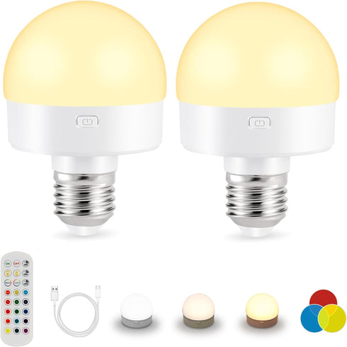 LINEWAY Rechargeable Light Bulbs with Remote, Battery Operated Light Bulb 2000mAh E26 Detachable Charging, 15 Colors Selectable/Timer/Dimmer Puck ...