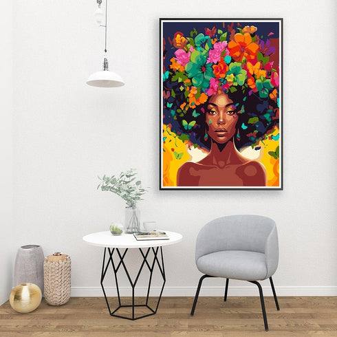 DIY African Woman Paint by Numbers for Adults Canvas, Flowers and Girl Paint by Number Kits on Canvas - Frameless Oil Painting Kits Arts and Craft...