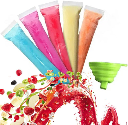 125 Disposable Ice Popsicle Mold Bags with funnel - BPA Free - Zip lock Freezer Tubes - For Healthy Snacks, Yogurt Sticks, Juice & Fruit Smoothies...