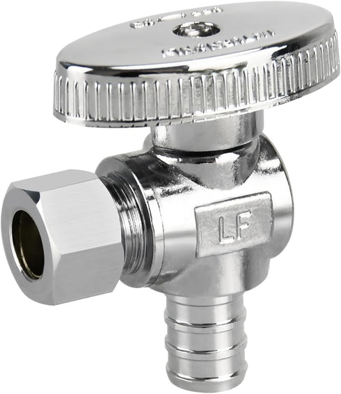 Stop Valves, 1/4 Turn Angle Stop Valves, 3/8" OD Compression × 1/2" PEX Chrome Plated Brass for Faucet, Toilet Valves (1×Angle)...