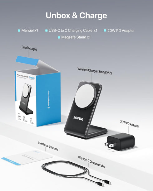 Intoval Magnetic Charging Stand for iPhone, Magnet Wireless Charger for iPhone 15 Pro/Pro Max/Plus/14/13/12, Fast iPhone Charger (M2, Black)......
