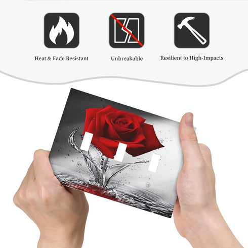 Rose 3 Gang Triple Toggle Light Switch Wall Plate Cover Romantic Floral Blossom Red Rose Reflection on Water Decorative Electrical Faceplate Black...