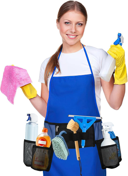 Tool Belt, Cleaning Apron for Cleaning Supplies, Tool Apron for Women and Men Housekeeping, Window Cleaning, 4 Bottle Carrier Bags, Black...