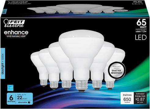 Feit Electric BR30 LED Light Bulb, 65W Equivalent, Dimmable, 650 Lumens, E26 Standard Base, 5000K Daylight, 90 CRI, Recessed Can Light Bulbs, 22-Y...