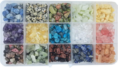 2000 Pcs Chip Gemstone Beads DIY Jewelry Making, Healing Engry Crystals Polishing Crushed Irregular Shaped Beads with Box (15 material-1)...