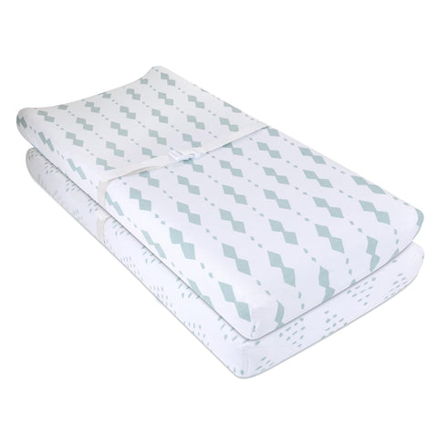 Changing Pad Cover - Cradle Sheets Fits Baby Mattress Sheet 36" X 18 - Unisex Grey Sage Diamond - 2 Pack Set...