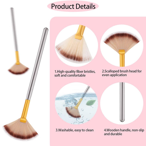 6 Pieces Fan Facial Brushes Slim Soft Face Mask Brush Applicator Face Mask Brush Esthetician Brush Cosmetic Tools with Handle for Mud Clay Mask, M...