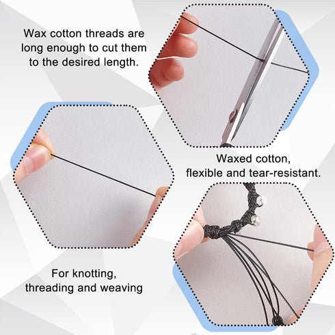 PH PandaHall 0.5mm Waxed Cord, 200 Yards Waxed Cotton Cord Black Waxed Thread Beading String Waxed Craft String for Bracelet Necklace Jewelry Wais...