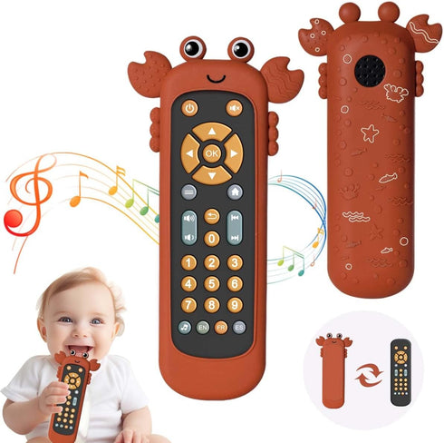 Baby TV Remote Control Toy with Cute Crab Soft Silicone Cover Teething Toy, Realistic Baby Musical Remote Control Toy with Light ? Sound, Educatio...