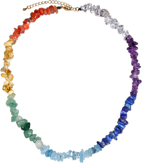 Jewever 7 Chakra Choker Necklace for Women Chip Real Reiki Stone Crystals and Healing Stones Good Luck Balance Meditation Yoga Spiritual Jewelry G...