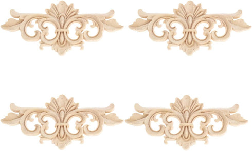 Wood Appliques Decorative Center Carved Onlays, Unpainted Flower Carved Ornament Decals for Door Fireplace Mirror Wall Cabinet Dresser Mantel Bed ...